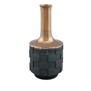 15.75 Large Charcoal Black and Polished Bronze Industrial Inspired Decorative Table Accent Vase - All