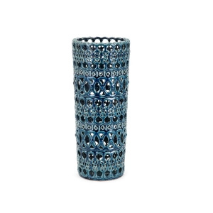 15.75 Small Indigo Blue Cut-Out Bohemian Ceramic Vase - All
