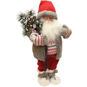 19 Santa in Winter Vest with Sack of Pine Christmas Figure Decoration - All