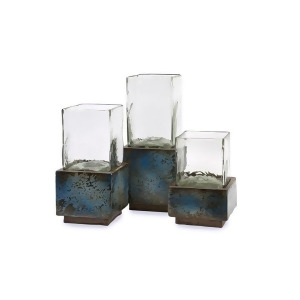 Set of 3 Deep Water Blue Cubo Terracotta Hurricane Decorative Candle Holders 17.5 - All