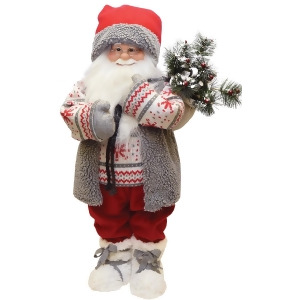 25 Santa in Winter Vest with Sack of Pine Christmas Figure Decoration - All