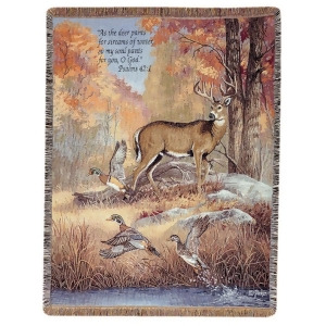 Religious Woodland Deer and Duck Bible Verse Tapestry Throw Blanket 50 x 60 - All