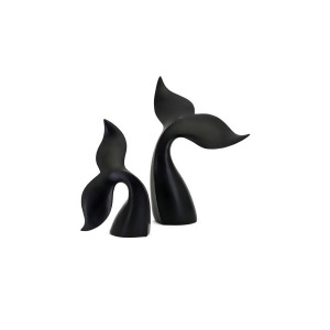 Set of 2 Decorative Jet Black Whale Tail Tabletop Figures 11.75 16.25 - All