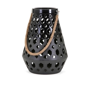 14.75 Decorative Gloss and Matte Black Cut-Out Ceramic Lantern - All