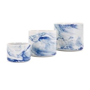 Set of 3 Decorative Blue Faux Marbled Ceramic Planters - All