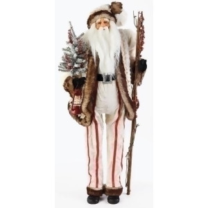 32 Led Lighted White Faux Fur Tall Santa Claus with Staff Christmas Figure - All