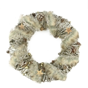 13.5 Brown Rustic Style Faux Fur Trimmed Glittered Christmas Wreath Unlit - All