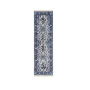 2.5' x 8' Ancient Geometric Blue Yonder Wheat Aero and Onyx Hand Knotted Area Throw Rug Runner - All