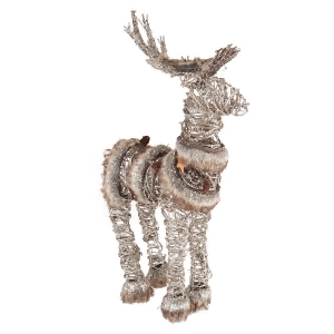 20.5 Rustic Style Faux Fur Trimmed Glittered Deer Decorative Christmas Figure - All