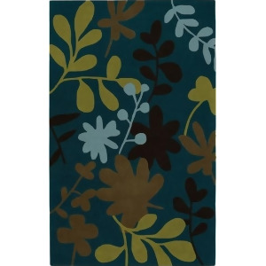 8' x 11' Bountiful Foliage Brown Turquoise and Chartreuse Hand Tufted Throw Rug - All
