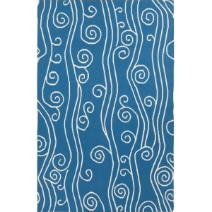 2' x 3' Swirling Vines Cerulean Blue and White Hand Woven Wool Area Throw Rug - All