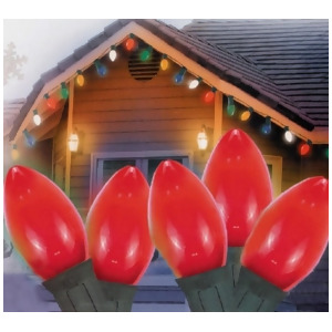 Set of 25 Opaque Red C7 Christmas Lights Green Wire - All