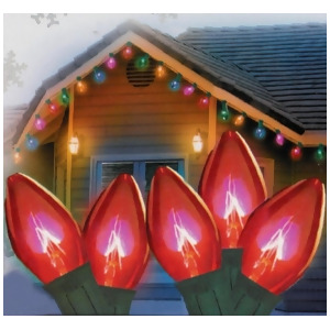 Set of 25 Transparent Red C9 Christmas Lights Green Wire - All