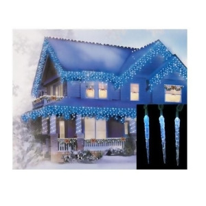Set of 10 Blue and White Color Changing Led Icicle Christmas Lights Green Wire - All