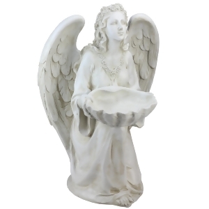 19.75 Kneeling Angel Holding Shell Religious Outdoor Garden Statue Bird Feeder - All