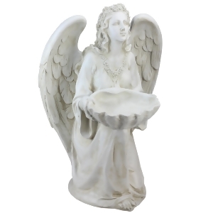 19.75 Kneeling Angel Holding Shell Religious Outdoor Garden Statue Bird Feeder - All