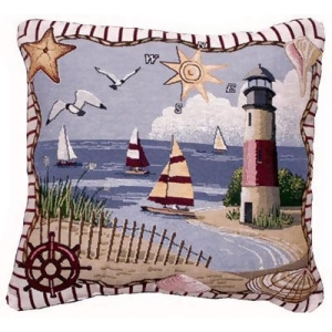 Coastal Memories Beach Sailboat Lighthouse Accent Throw Pillow 17 x 17 - All
