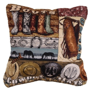 Set of 2 Country Western Cowboy Square Decorative Tapestry Throw Pillows 17a - All