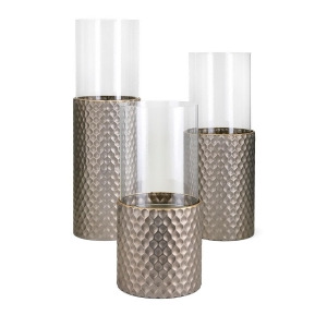 Set of 3 Hammered Metal Hurricane Glass Pillar Candle Holders - All