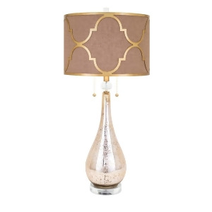 32.5 Champagne Pink Tear Drop Shaped Table Lamp with a Brown and Gold Shade - All