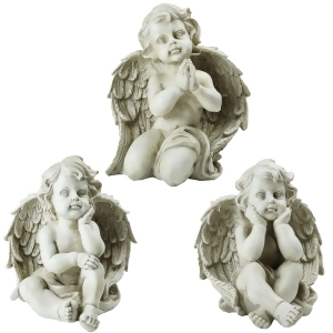Set of 3 Sitting Cherub Angel Decorative Outdoor Garden Statues 11 - All