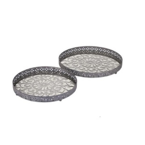 Set of 2 Shabby Chic Filigree Metal and Glass Decorative Trays 18 - All