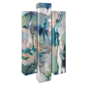 Set of 3 Aqua Blue and Pickle Green Hand Painted Zen Splash Oil Painting 50 - All