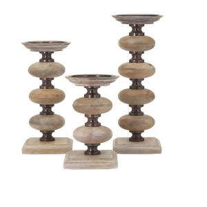 Set of 3 Neutral Toned Stacked Spools and Orbs Pillar Candle Holders 23 - All