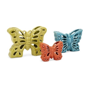 Set of 3 Olive Green Brick Red and Petrol Blue Denna Ceramic Butterflies 10 - All