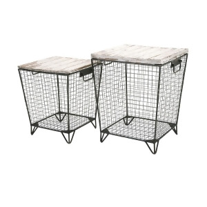 Set of 2 Wooden Top Wire Cage Tables 18- 21.5 - All