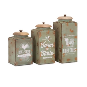 Set of 3 Light Green Country Rustic Charm Wooden Canisters 13.25 - All