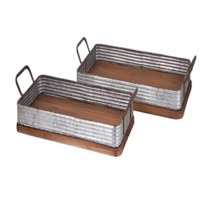 Set of 2 Brown and Gray Metal Elegant Industrial Decorative Wood Trays 26.5 - All