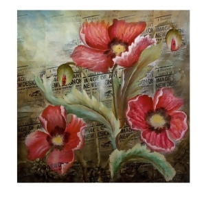 40 x 40 Sondra Red/Pink Flowers on Newsprint Oil Painting - All