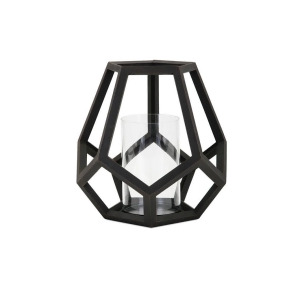 12.75 Large Black Geometric Wood Pillar Candle Lantern - All