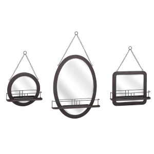3 Piece Black Hand Finished Accent Shaving Mirror Set with Wire Shelves - All