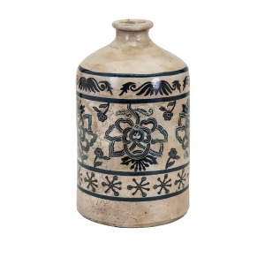14.5 Alabaster Cream Grand Global Terracotta Vase with Hand Painted Vintage Black Design - All