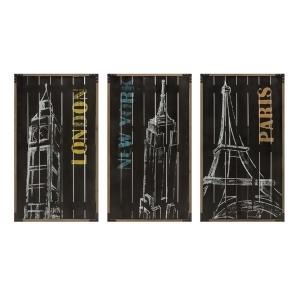 Set of 3 Big Cities Fir Panel Chalk Art Triptych 37.25 - All