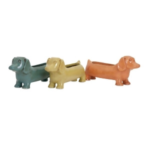 Set of 3 Sky Blue Terracotta Orange and Olive Green Dog Planters 15 - All