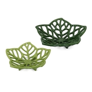 Set of 2 Green Leaf Shaped Cutout Decorative Table Dishes 13.5 - All