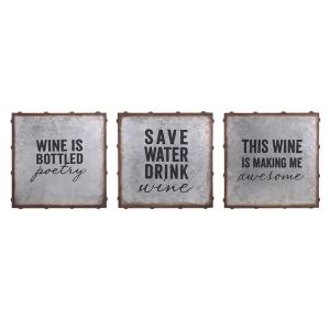 Set of 3 Being Grapeful Square Galvanized Wine Wall Decor 14 - All