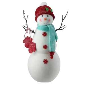 16.5 Tall Sparkly Retro Snowman in Red Hat Christmas Figure Decoration - All