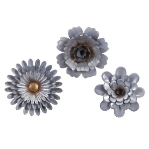 Set of 3 Galvanized Silver with Brown Accents Iron Wall Flowers - All