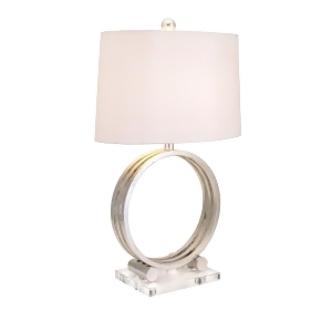 29 Brushed Silver Circular Table Lamp With A White Oval Shade - All