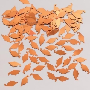 Club Pack of 12 Orange Mortarboard Cap Hat Shaped Graduation Day Celebration Confetti Bags 0.5 oz. - All