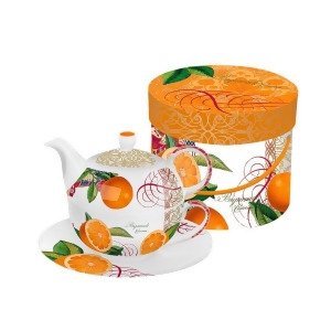 Valencia Orange Bigarrade Couronnee Bone China Tea for One Teapot Cup and Saucer Set with Gift Box - All