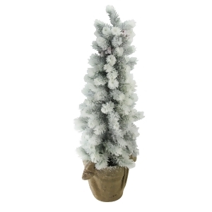 28 Flocked Mini Pine Christmas Tree with Berries in Burlap Covered Vase - All