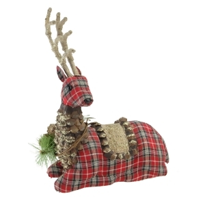 11.5 Red Plaid Lying Stuffed Reindeer Christmas Decoration - All