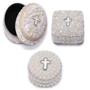Set of 6 Religious Ivory White Lace Communion Trinket Boxes 3 - All