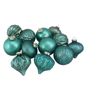 12-Piece Green Assorted Distressed Finish Glass Ornament Set 3.25 80mm - All