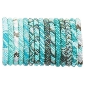 Set of 15 Assorted Roll On Turquoise Blue 7 Nepal Glass Bracelet - All